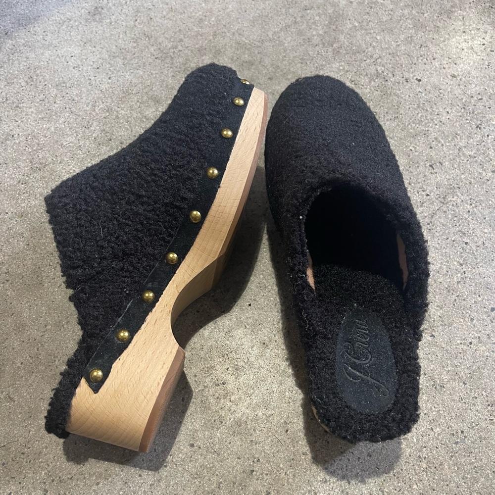 J Crew Black Sherpa Clogs
